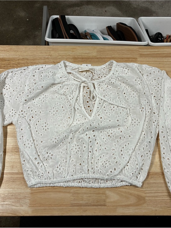 Natalie Martin Tops - Natalie Martin White Eyelet Tie-Neck Cropped Blouse